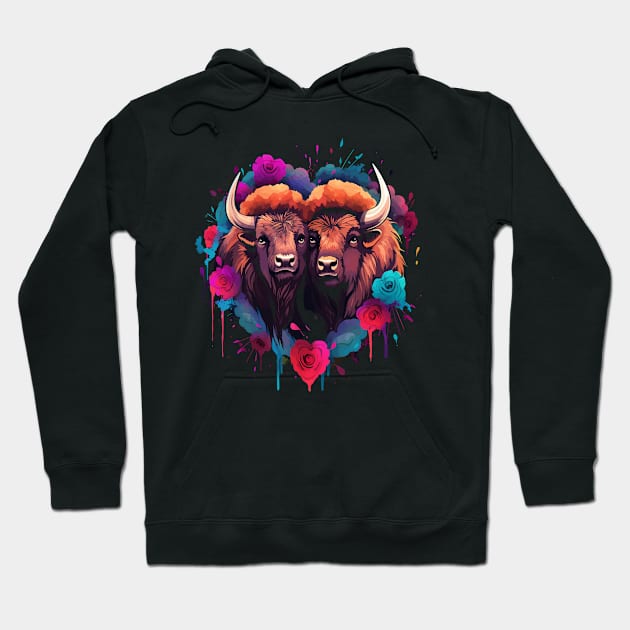 Bison Couple Valentine Hoodie by JH Mart